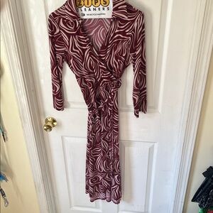 Gilli Burgundy and Cream Wrap Midi Dress